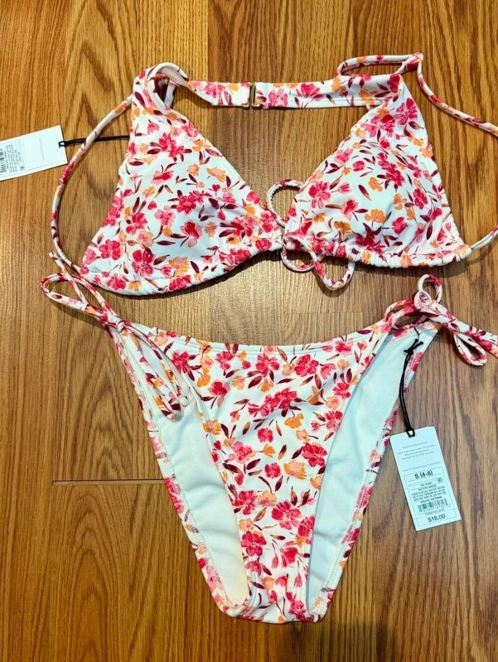 Shade & Shore Black Ruffle Halter Bikini Top with Pink Bikini Bottoms